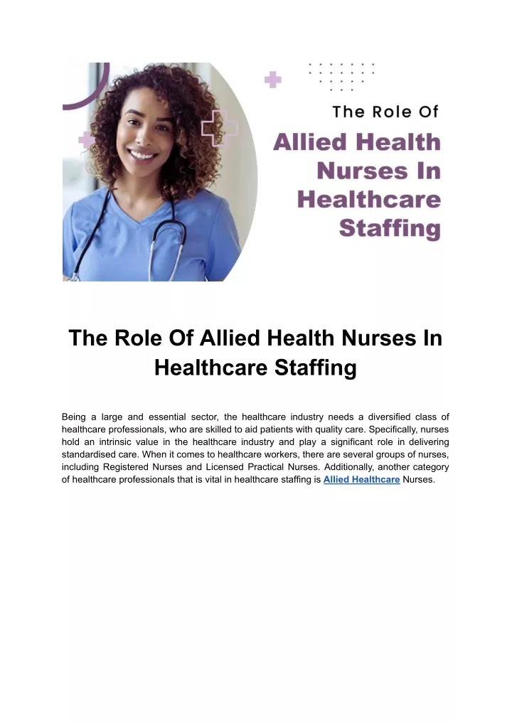 the role of allied health nurses in healthcare