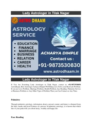 Lady Astrologer in Tilak Nagar  91-9873530830