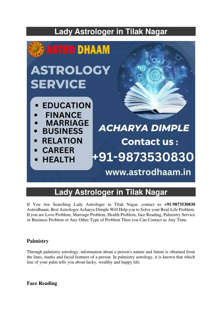 lady astrologer in tilak nagar