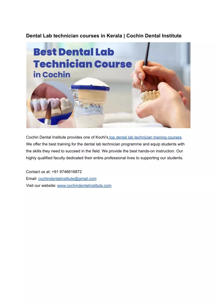 dental lab technician courses in kerala cochin