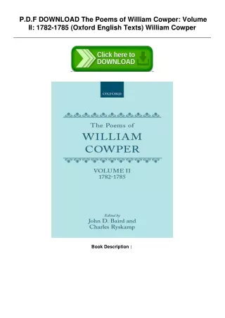 Read E-book The Poems of William Cowper: Volume II: 1782-1785 (Oxford English Te