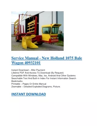 Service Manual - New Holland 1075 Bale Wagon 40932101
