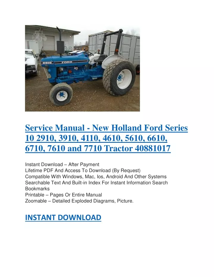 service manual new holland ford series 10 2910