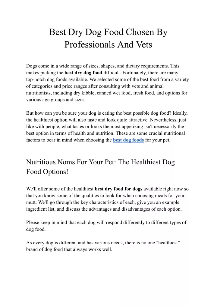 best dry dog food chosen by professionals and vets