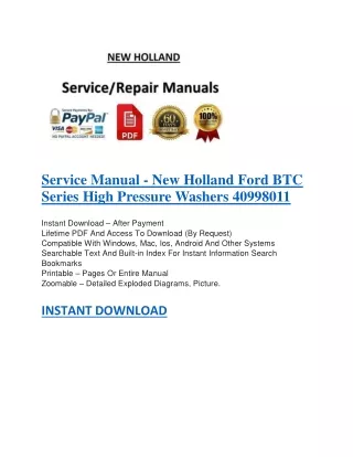 Service Manual - New Holland Ford BTC Series High Pressure Washers 40998011