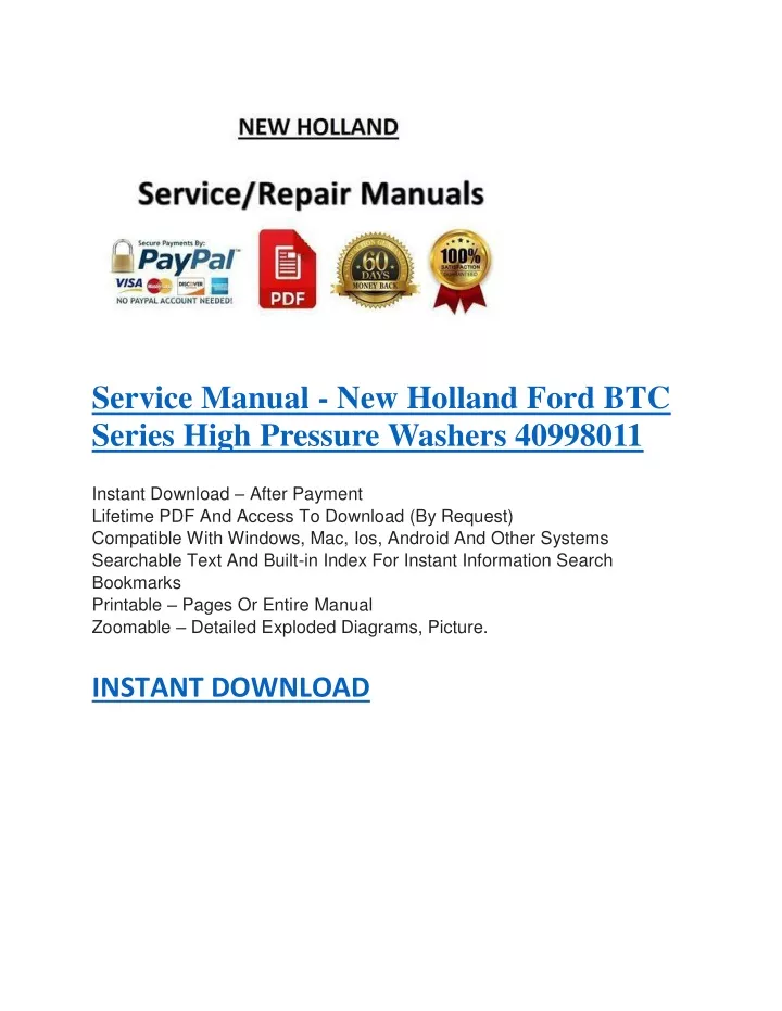 service manual new holland ford btc series high