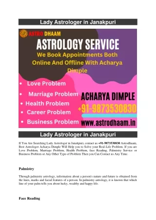 Lady Astrologer in Janakpuri  91-9873530830