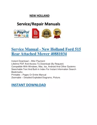 Service Manual - New Holland Ford 515 Rear Attached Mower 40881034