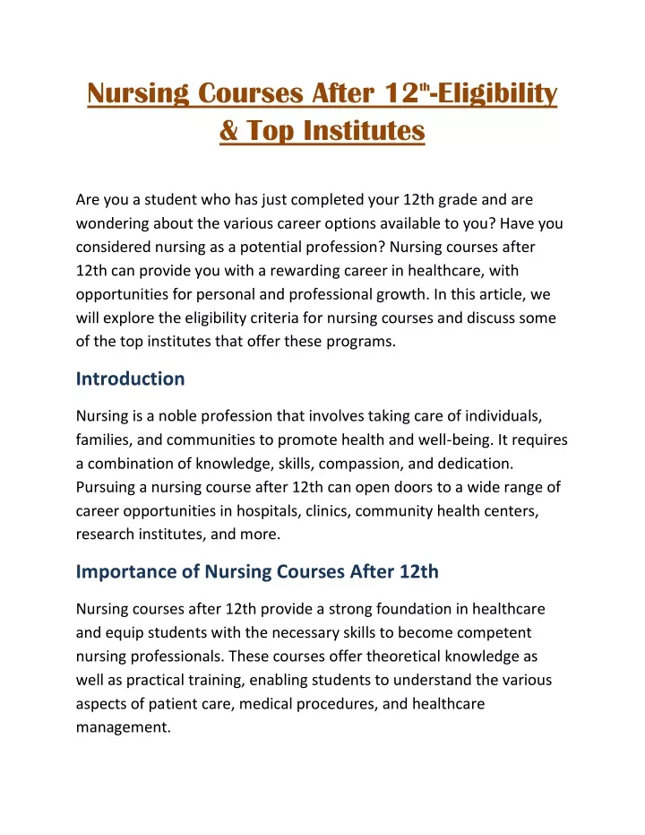 nursing courses after 12 top institutes