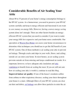 Considerable Benefits of Air Sealing Your Attic