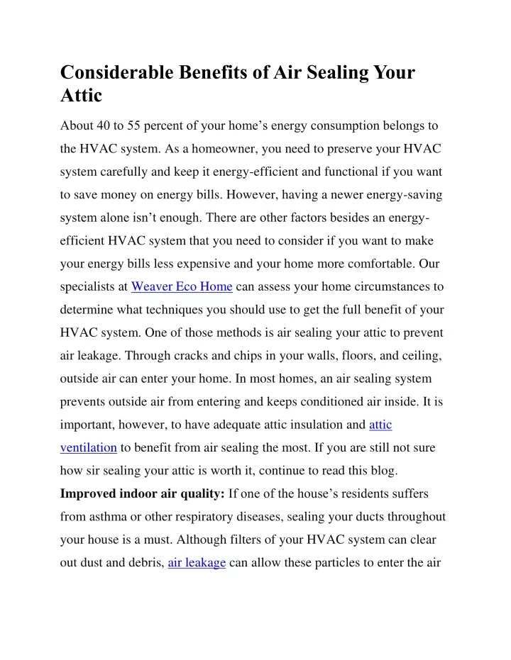 considerable benefits of air sealing your attic