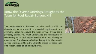 Know the Diverse Offerings Brought by the Team for Roof Repair Burgess Hill