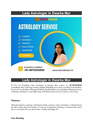 Lady Astrologer in Dwarka Mor  91-9873530830