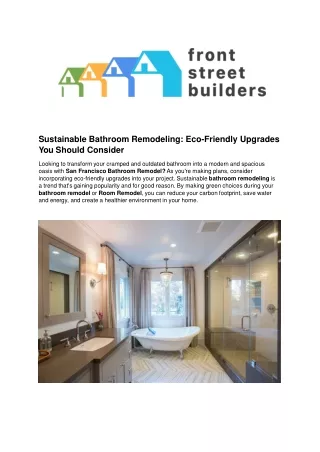 Sustainable Bathroom Remodeling - Eco-Friendly Upgrades You Should Consider