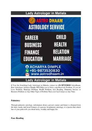 Lady Astrologer in Matiala  91-9873530830