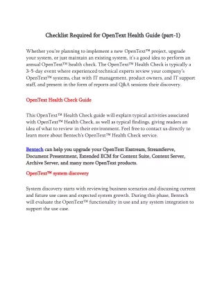 checklist required for opentext health guide part