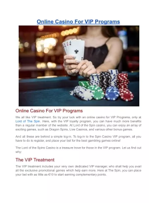 Online Casino For VIP Programs