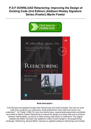 Download[Pdf] Refactoring: Improving the Design of Existing Code (2nd Edition) (