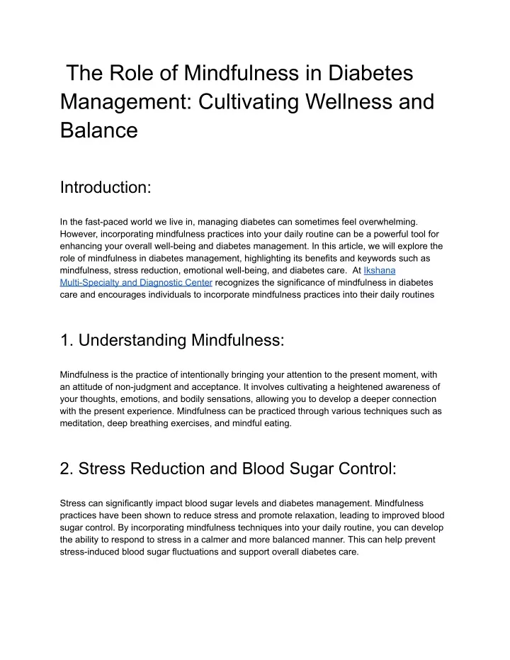the role of mindfulness in diabetes management