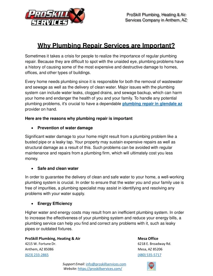 proskill plumbing heating air services company