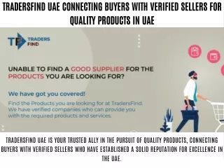 TradersFind UAE Connecting Buyers with Verified Sellers for Quality Products in UAE