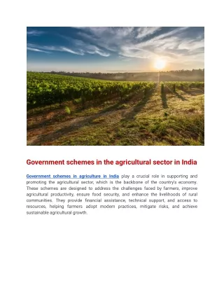Government schemes in the agricultural sector in India