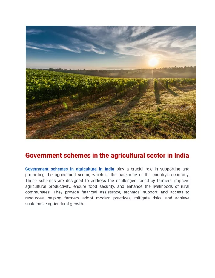 government schemes in the agricultural sector