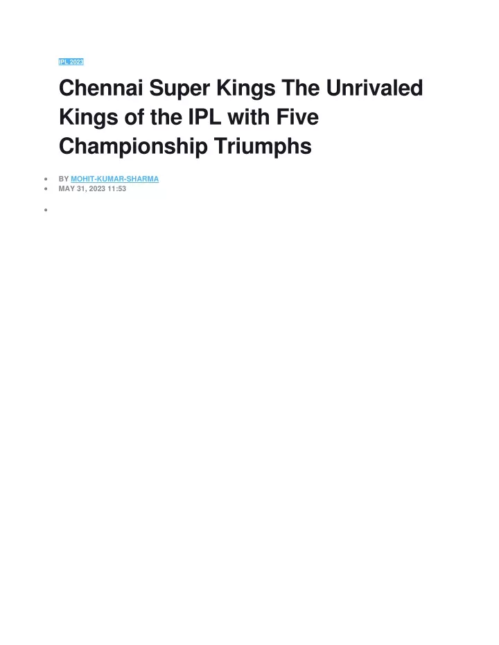 ipl 2023 chennai super kings the unrivaled kings