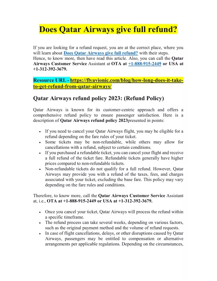does qatar airways give full refund