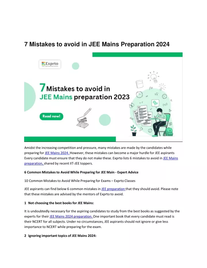 7 mistakes to avoid in jee mains preparation 2024