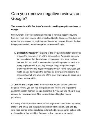 can you remove negative reviews on google