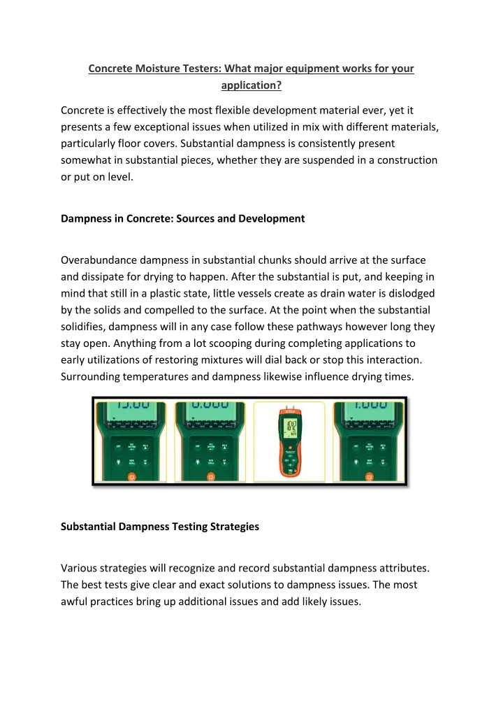 concrete moisture testers what major equipment