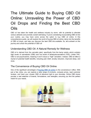 The Ultimate Guide to Buying CBD Oil Online_ Unraveling the Power of CBD Oil Drops and Finding the Best CBD Oils