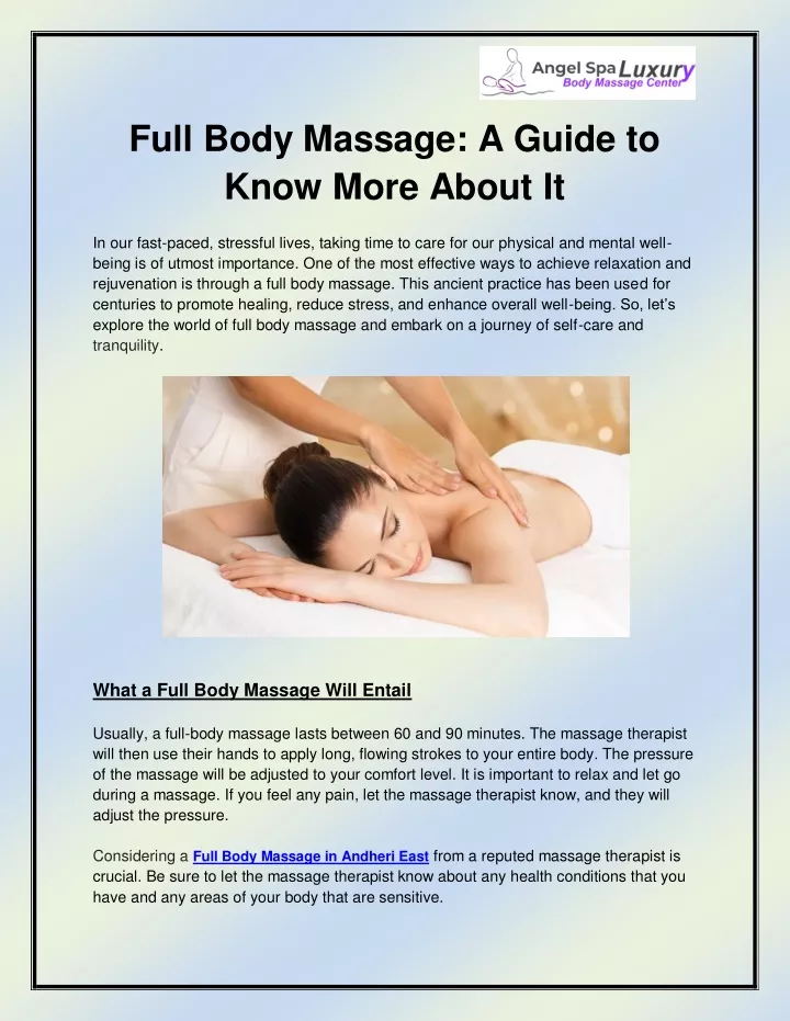 full body massage a guide to know more about it