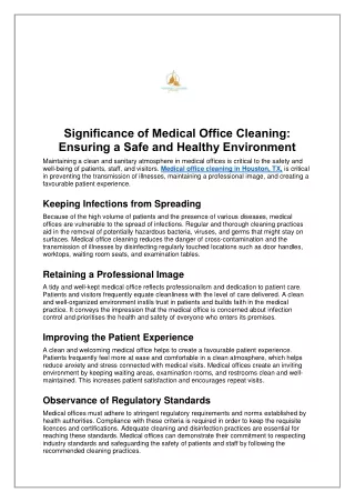 Significance of Medical Office Cleaning Ensuring a Safe and Healthy Environment