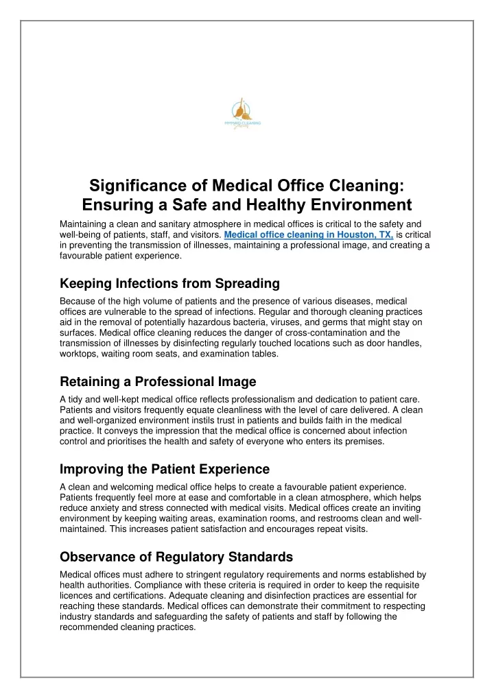 significance of medical office cleaning ensuring