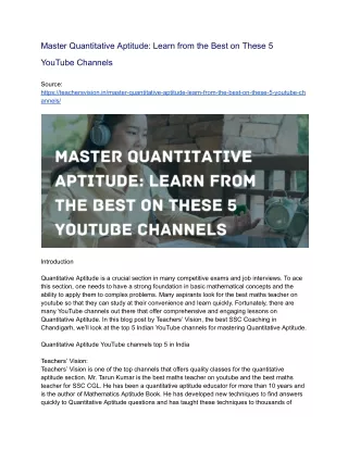 Master Quantitative Aptitude- Learn from the Best on These 5 YouTube Channels