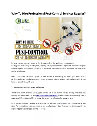 Why To Hire Professional Pest-Control Services Regular?