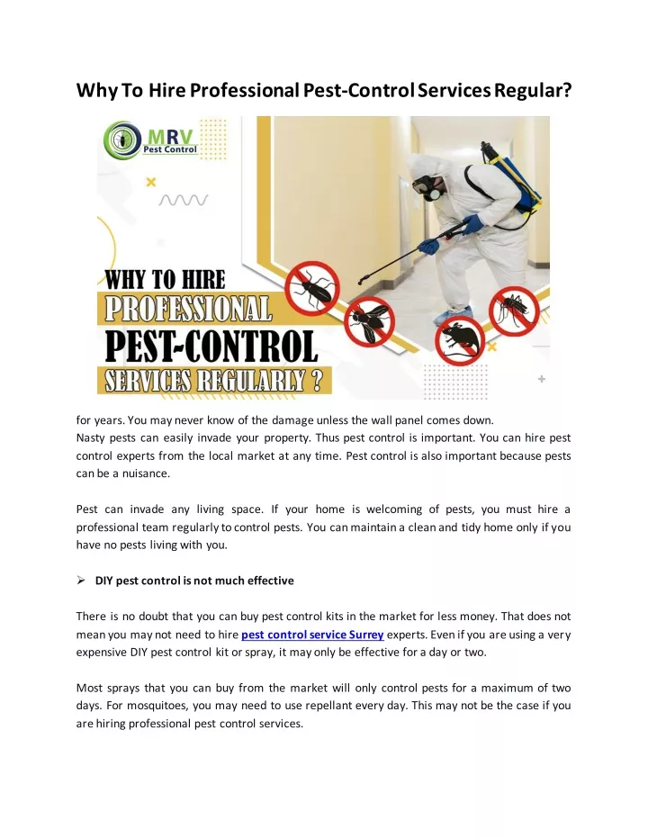 why to hire professional pest control services