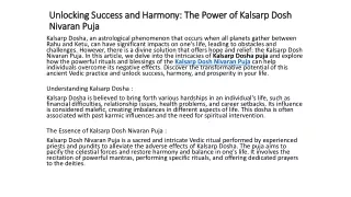 Unlocking Success and Harmony: The Power of Kalsarp Dosh Nivaran Puja