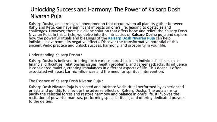 unlocking success and harmony the power of kalsarp dosh nivaran puja
