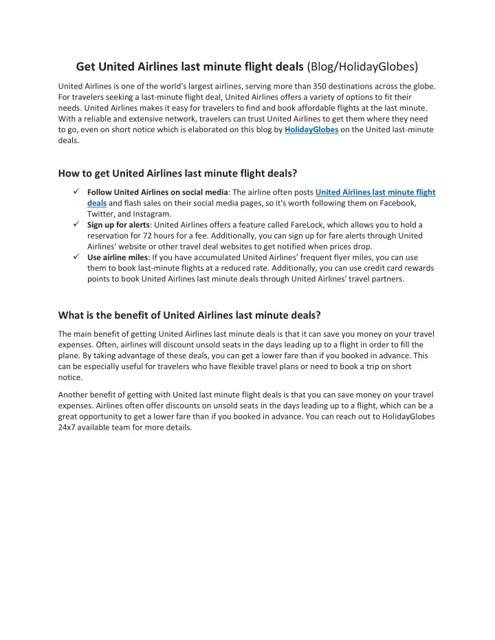 Ppt United Airlines Last Minute Deals Find Low Cost Flights