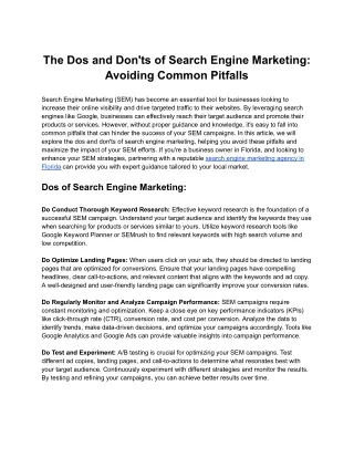 the dos and don ts of search engine marketing
