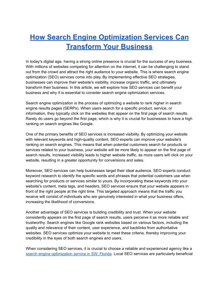 how search engine optimization services