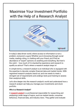 Maximise Your Investment Portfolio with the Help of a Research Analyst
