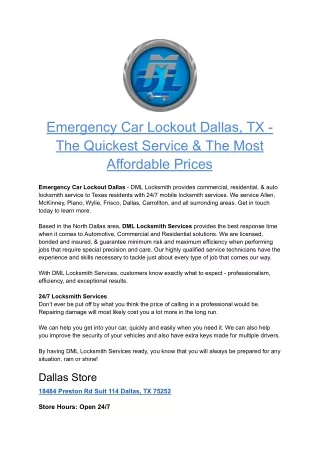 Emergency Car Lockout Dallas, TX - The Quickest Service & The Most Affordable Prices