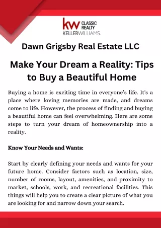 Make Your Dream a Reality Tips to Buy a Beautiful Home