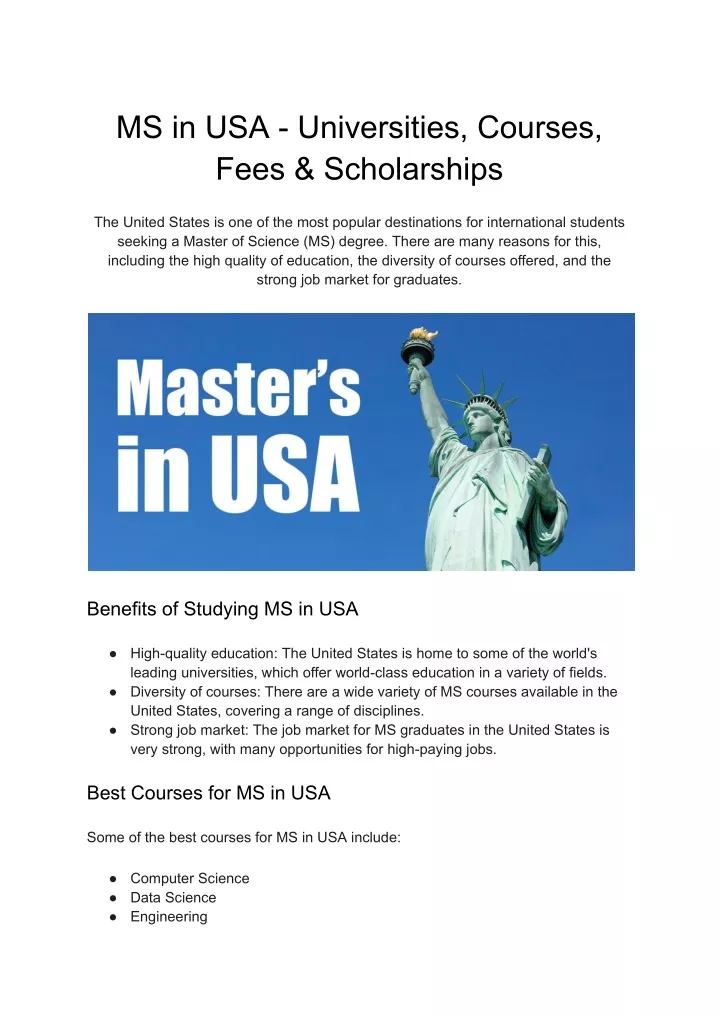 ms in usa universities courses fees scholarships
