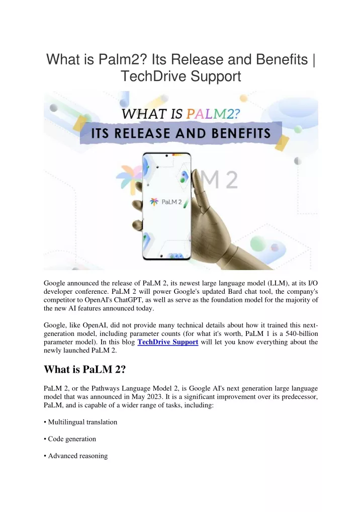 what is palm2 its release and benefits techdrive