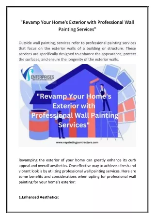Revamp Your Home's Exterior with Professional Wall Painting Services